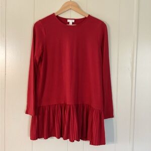 J Jill size M Red colored long sleeve crew neck tunic/dress with pleated bottom